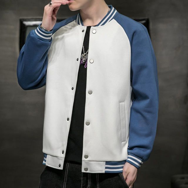 Wholesale Blank Kids Men Cropped Crop Baseball Varsity Jackets With Collar Blue Custom