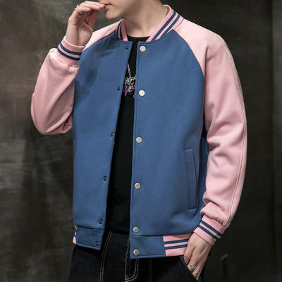 Wholesale Blank Kids Men Cropped Crop Baseball Varsity Jackets With Collar Blue Custom