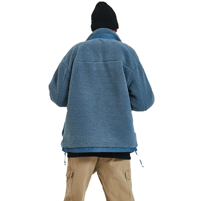 Winter Fleece Coat Men Custom Logo Padded Lamb Loose Velvet Thickened Warm Pea Coat