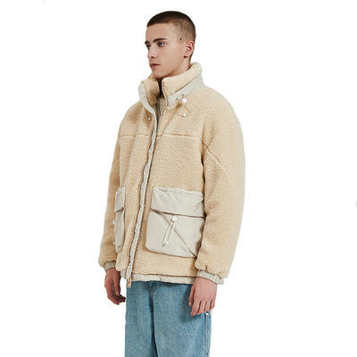 Winter Fleece Coat Men Custom Logo Padded Lamb Loose Velvet Thickened Warm Pea Coat