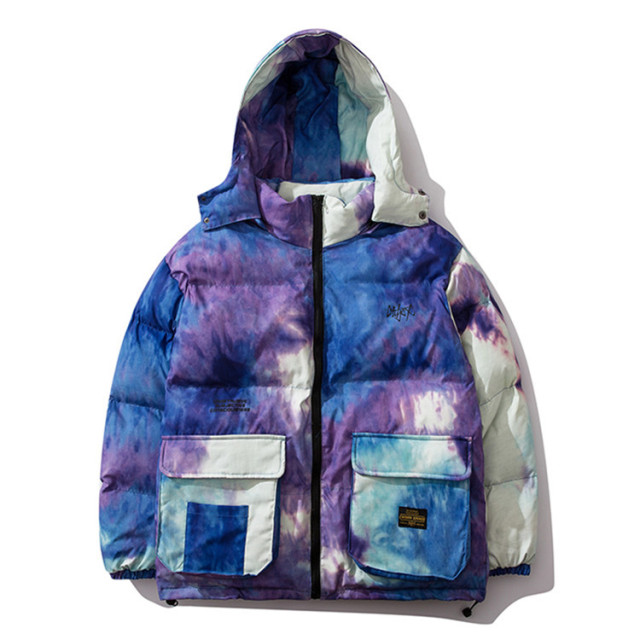 Winter Colorful Bubble Coat Unisex Custom Waterproof Loose Men Tie Tye Warm Women Nylon Cotton Puffer Down Coat