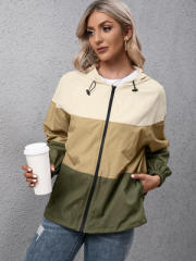 Hooded Color-Blocking Waterproof Clothing Outdoor Sports Mountaineering Clothing Windbreaker Jacket Women