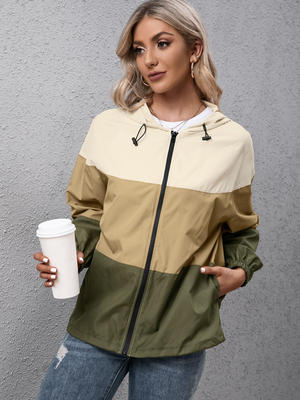 Hooded Color-Blocking Waterproof Clothing Outdoor Sports Mountaineering Clothing Windbreaker Jacket Women