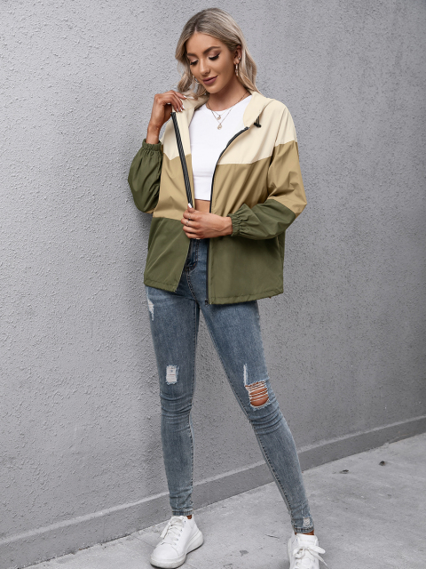 Hooded Color-Blocking Waterproof Clothing Outdoor Sports Mountaineering Clothing Windbreaker Jacket Women