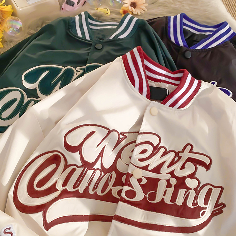 Hip Hop Couple Canvas Bomber Jacket Men Custom Letter Street Sport Track Mens Oversized Outdoor Windbreaker Varsity Jacket