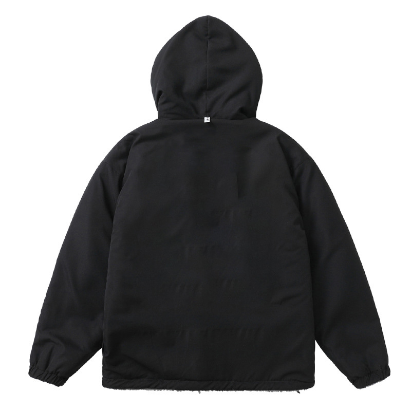 High Quality Double Sided Mens Street Hooded Jackets Custom Logo Lamb Fleece Windproof Warm Unisex Zip Up Outdoor Jacket