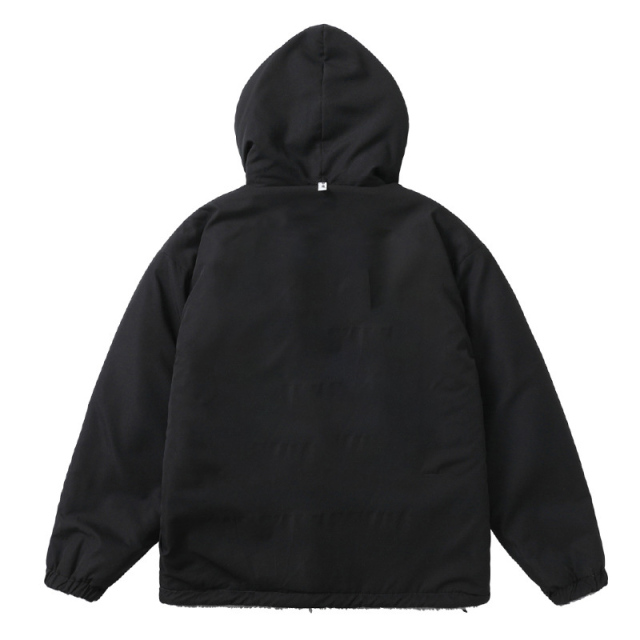 High Quality Double Sided Mens Street Hooded Jackets Custom Logo Lamb Fleece Windproof Warm Unisex Zip Up Outdoor Jacket