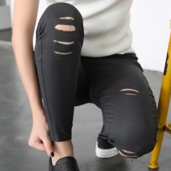 Women'S Skinny Black Pencil Pants Large Size Ripped Trousers High Waist Slim Pants