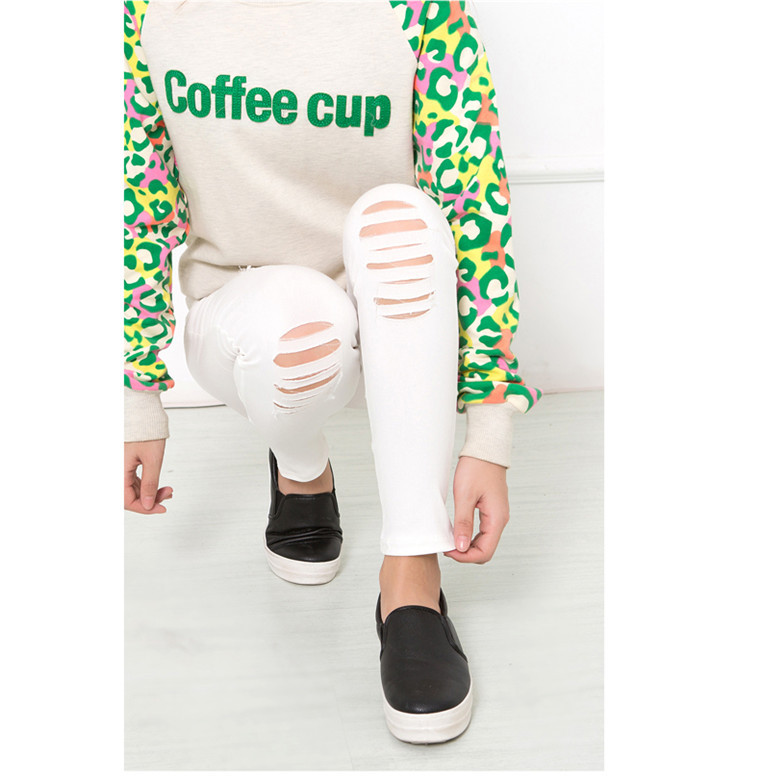 Women'S Skinny Black Pencil Pants Large Size Ripped Trousers High Waist Slim Pants