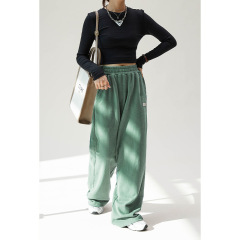 100% Cotton Red High-Waisted Wide-Legged Pants Women'S Knitted Straight Spring And Summer New Draped Sense Of Lengthening Dragging Ground Pants