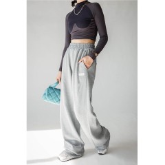 100% Cotton Red High-Waisted Wide-Legged Pants Women'S Knitted Straight Spring And Summer New Draped Sense Of Lengthening Dragging Ground Pants