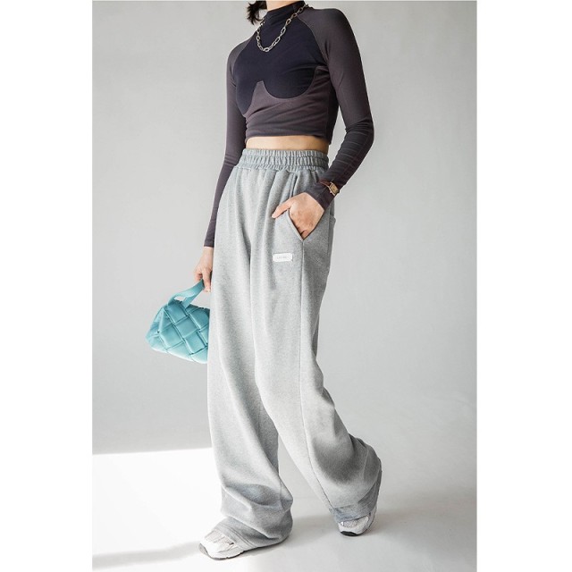 100% Cotton Red High-Waisted Wide-Legged Pants Women'S Knitted Straight Spring And Summer New Draped Sense Of Lengthening Dragging Ground Pants