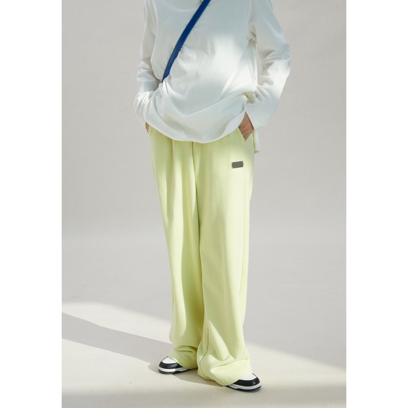 100% Cotton Red High-Waisted Wide-Legged Pants Women'S Knitted Straight Spring And Summer New Draped Sense Of Lengthening Dragging Ground Pants