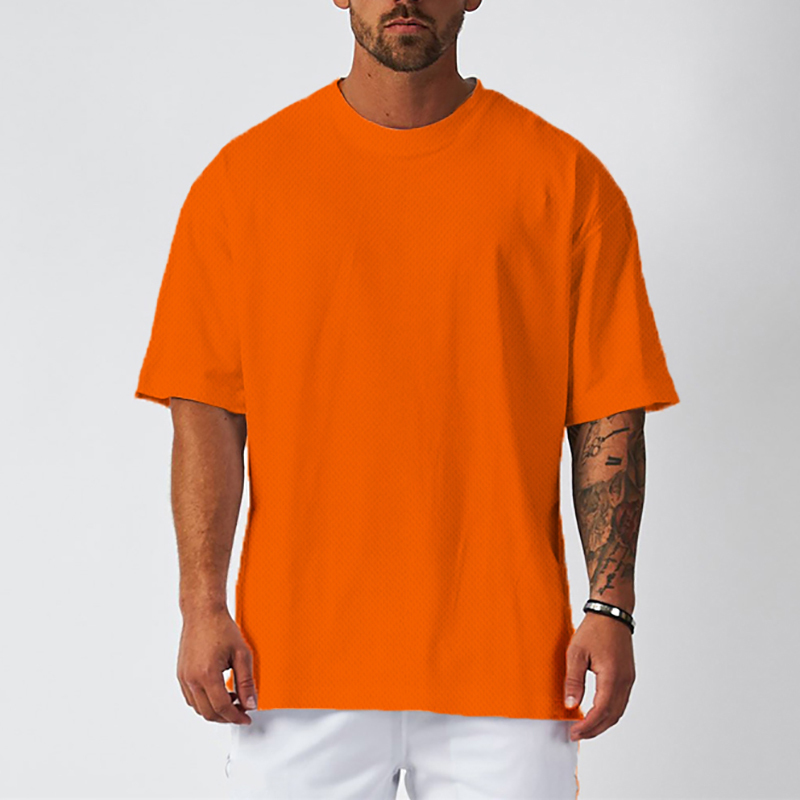 Men's Blank Mesh T-shirt Hip Hop Streetwear Loose Half Sleeve Gym Bodybuilding T-shirt