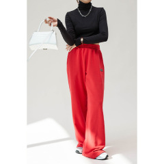 100% Cotton Red High-Waisted Wide-Legged Pants Women'S Knitted Straight Spring And Summer New Draped Sense Of Lengthening Dragging Ground Pants