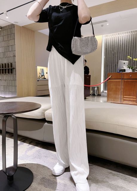 Water Ripple Wide-Leg Pants Women'S New Casual Loose Korean Version High-Waisted Straight-Leg Drapey Mopping Pants
