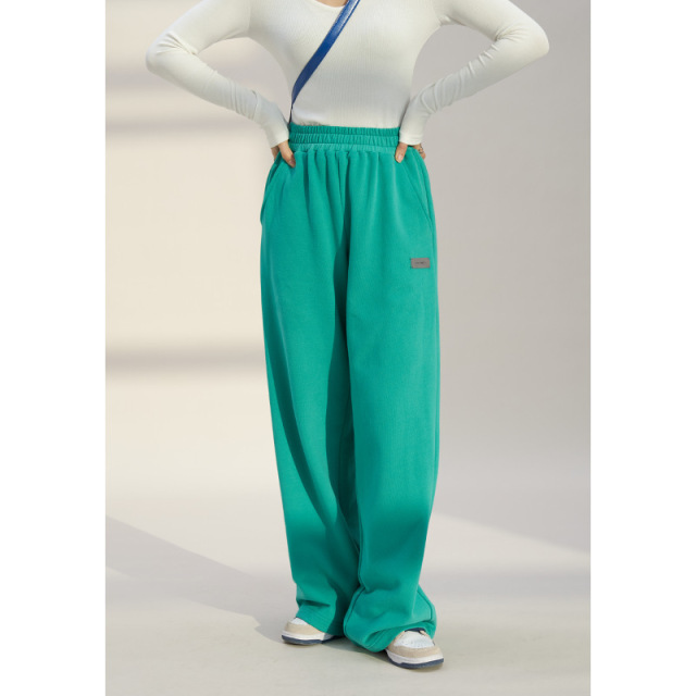 100% Cotton Red High-Waisted Wide-Legged Pants Women'S Knitted Straight Spring And Summer New Draped Sense Of Lengthening Dragging Ground Pants