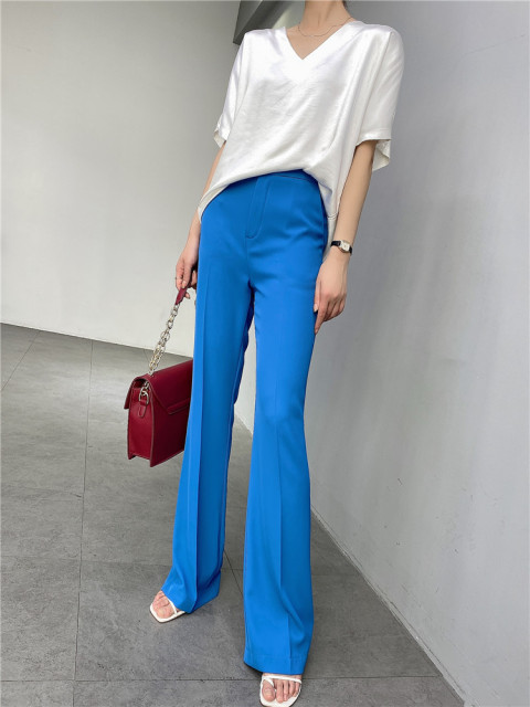 Summer High-Waisted Thin Flared Pants Women'S New Slim Pants Drape Korean Version Wide-Leg Long Pants