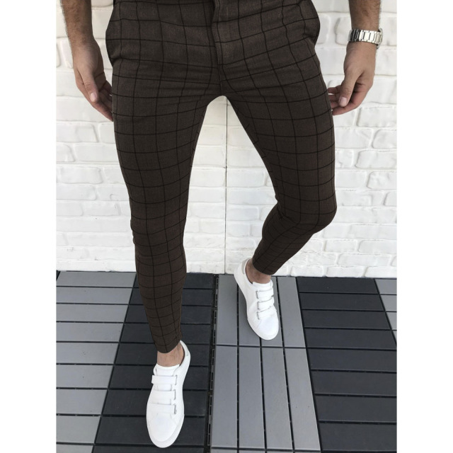 Men's Plaid Casual Style Slim-fit Pants