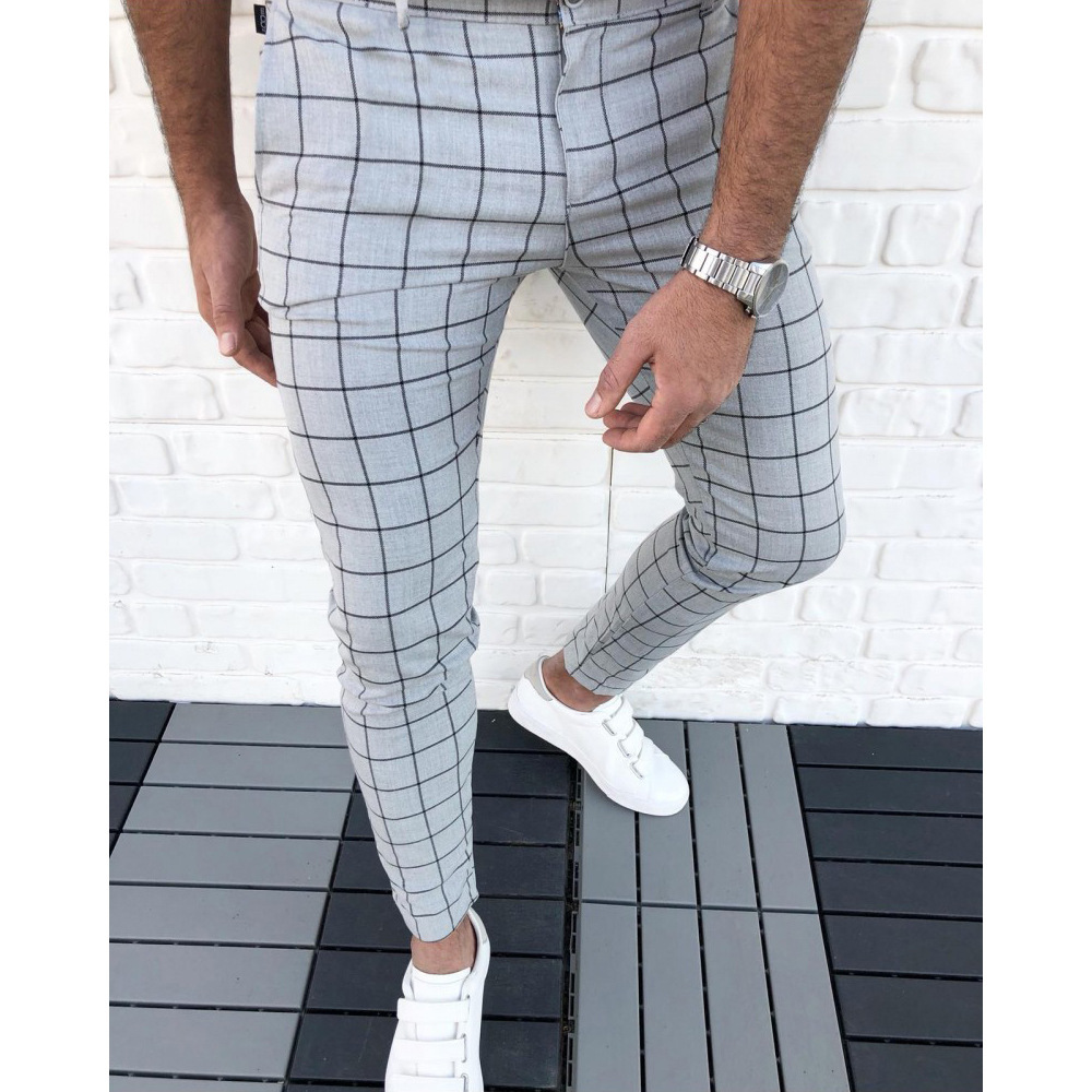 Men's Plaid Casual Style Slim-fit Pants