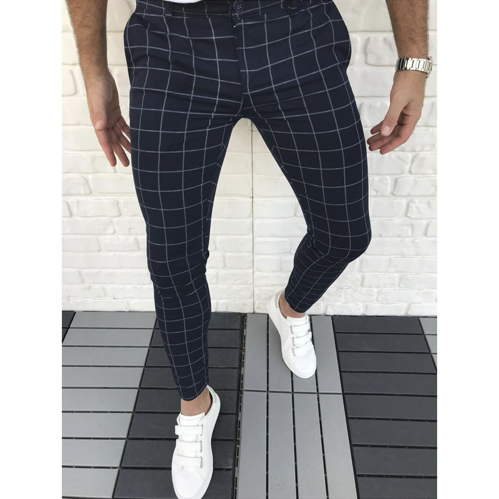 Men's Plaid Casual Style Slim-fit Pants