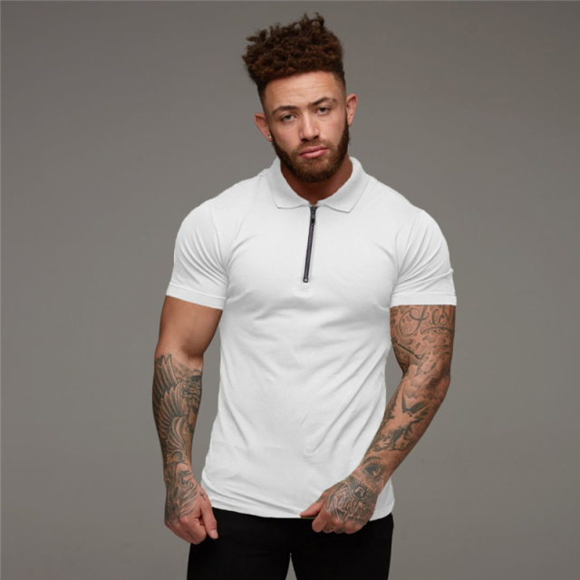 Men's Fashion Polo Shirt Casual Short Sleeve Slim Fit Sportswear High Quality Solid Color