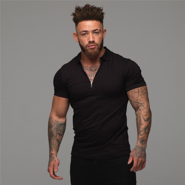 Men's Fashion Polo Shirt Casual Short Sleeve Slim Fit Sportswear High Quality Solid Color