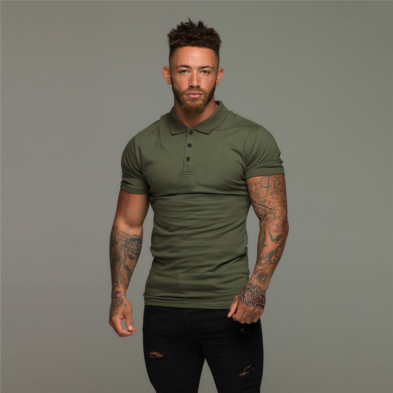 Men's Fashion Polo Shirt Casual Short Sleeve Slim Fit Sportswear High Quality Solid Color