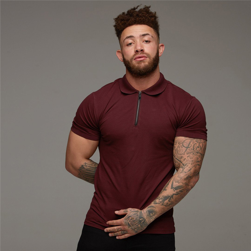 Men's Fashion Polo Shirt Casual Short Sleeve Slim Fit Sportswear High Quality Solid Color