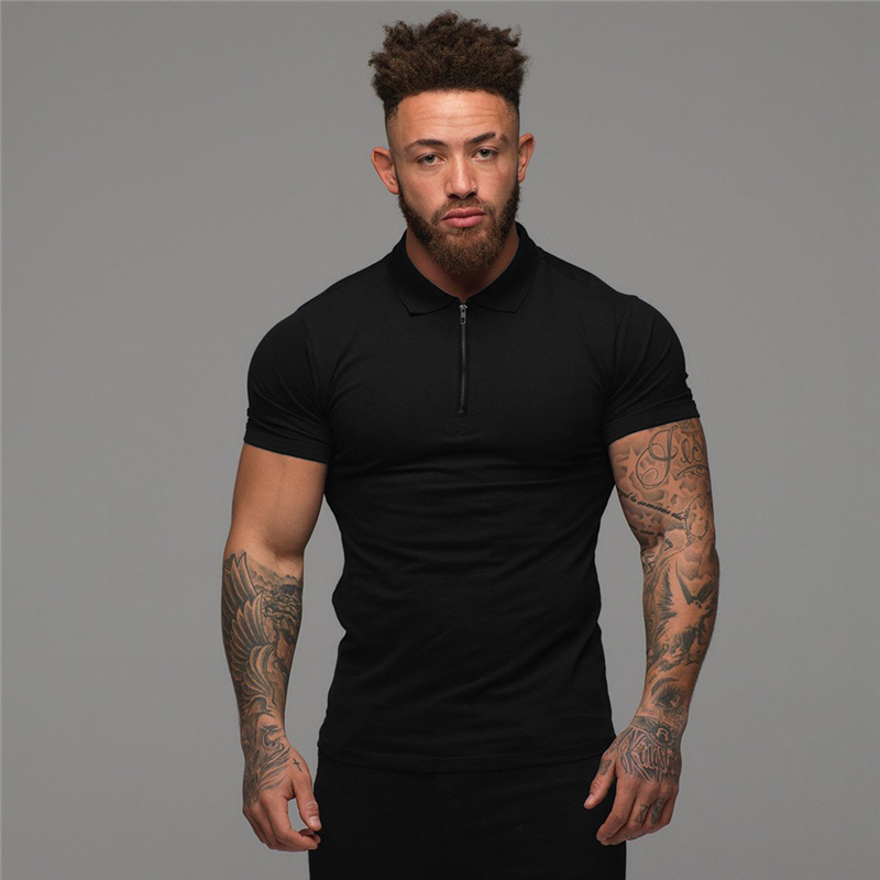 Men's Fashion Polo Shirt Casual Short Sleeve Slim Fit Sportswear High Quality Solid Color