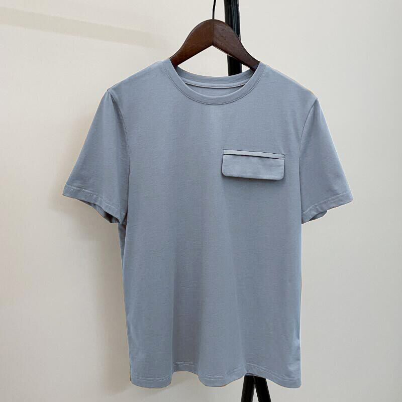 2022 Summer Casual Solid T-shirts Women O-Neck Fake Pocket Cotton Short Sleeve Soft Loose Harajuku Basic Tops