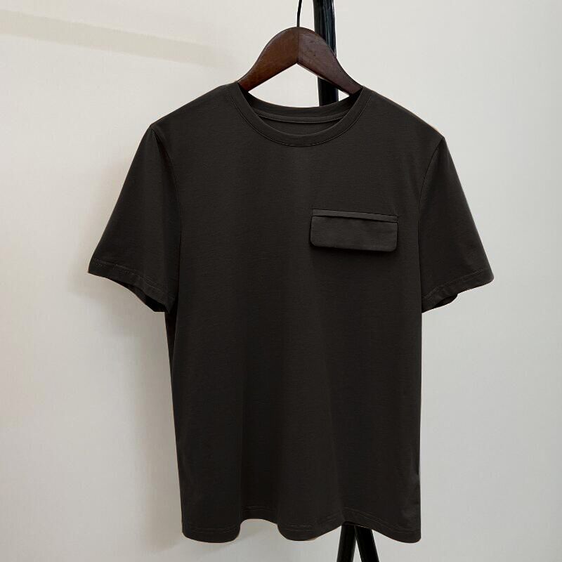 2022 Summer Casual Solid T-shirts Women O-Neck Fake Pocket Cotton Short Sleeve Soft Loose Harajuku Basic Tops