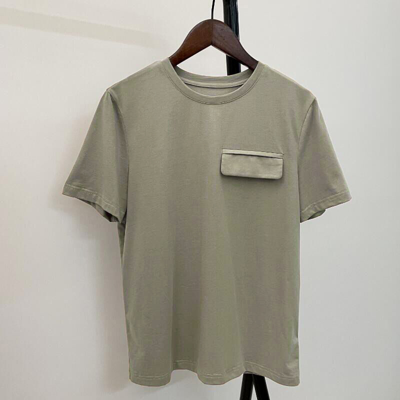 2022 Summer Casual Solid T-shirts Women O-Neck Fake Pocket Cotton Short Sleeve Soft Loose Harajuku Basic Tops