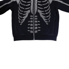 Heavyweight 100% Cotton Rhinestone Hoodies Men Bulk Manufacturer Graphic Custom Full Face Zip Logo French Terry Skeleton Hoodies