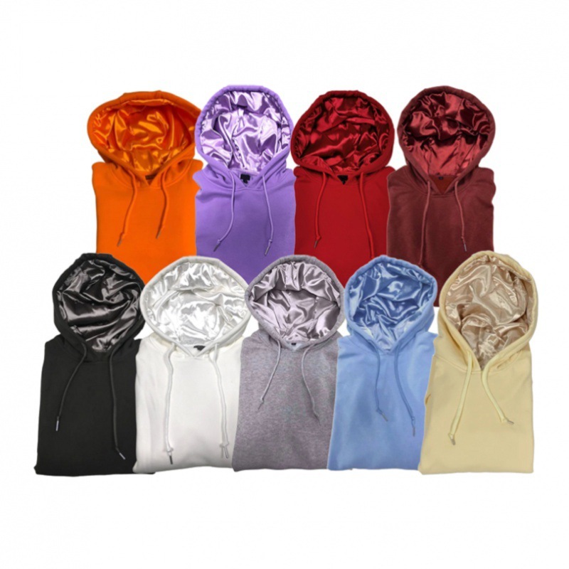 Lanwo Embossing Pullover Hoodies For Unisex Custom Printed Oversized Heavyweight French Terry Logo Silk Satin Lined Men Hoodie