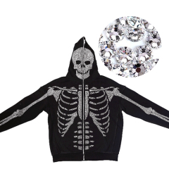 Heavyweight 100% Cotton Rhinestone Hoodies Men Bulk Manufacturer Graphic Custom Full Face Zip Logo French Terry Skeleton Hoodies