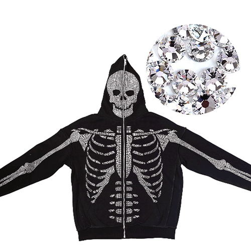 Heavyweight 100% Cotton Rhinestone Hoodies Men Bulk Manufacturer Graphic Custom Full Face Zip Logo French Terry Skeleton Hoodies