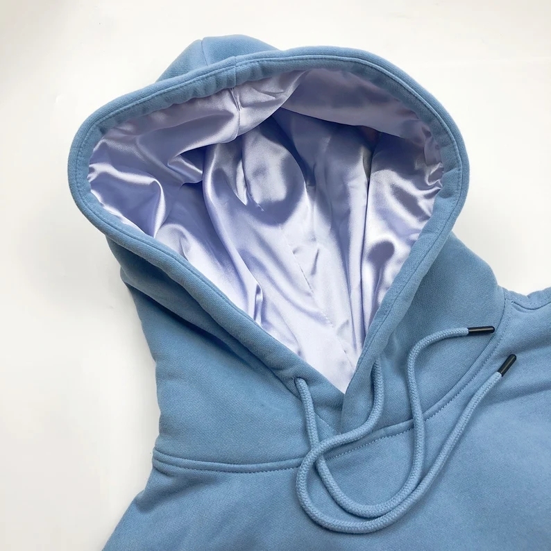 Custom Hoodie With No Labels Plain Color Cotton Streetwear Chenille Patches Printing Sweatshirt Men Silk Satin Lined Hoodies