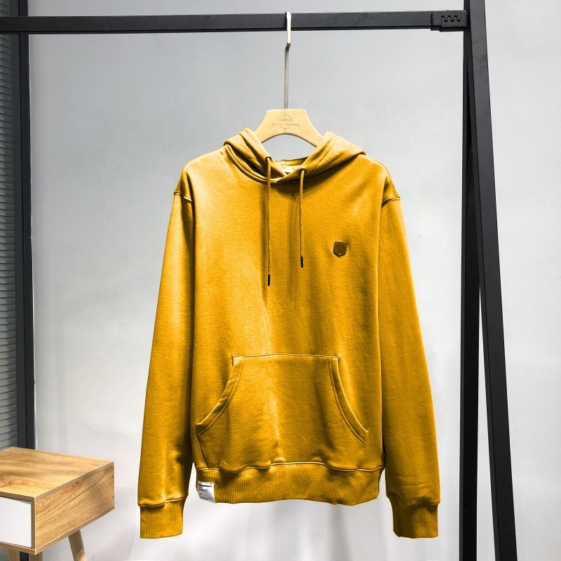 Lanwo French Terry Oversized Blank Streetwear Hoodies Embossed Logo Printing Pure Cotton Heavyweight 400GSM Men's Hoodies