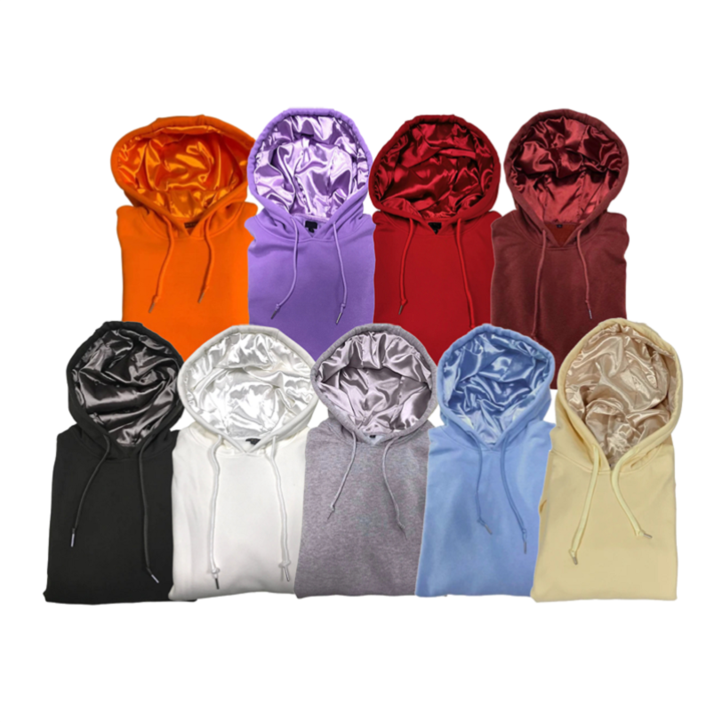 Custom Hoodie With No Labels Plain Color Cotton Streetwear Chenille Patches Printing Sweatshirt Men Silk Satin Lined Hoodies