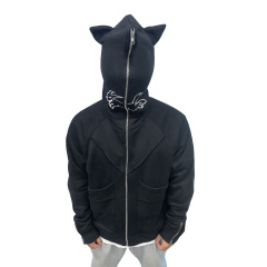 Lanwo Raw Edge Raglan Distressed Men Hoodie Customized Logo Printing High Street Style Pure Cotton Hoodies for Men