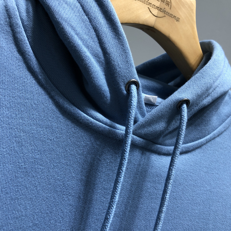 Lanwo French Terry Oversized Blank Streetwear Hoodies Embossed Logo Printing Pure Cotton Heavyweight 400GSM Men's Hoodies