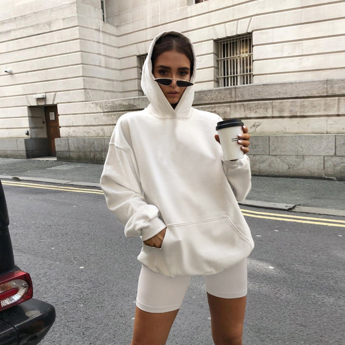 Women Loose Two Piece Pants Hoodie Set Casual Plain Blank Hooded Womens Biker Shorts Jogging Sportswear Set Clothing