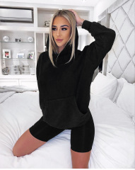 Women Loose Two Piece Pants Hoodie Set Casual Plain Blank Hooded Womens Biker Shorts Jogging Sportswear Set Clothing