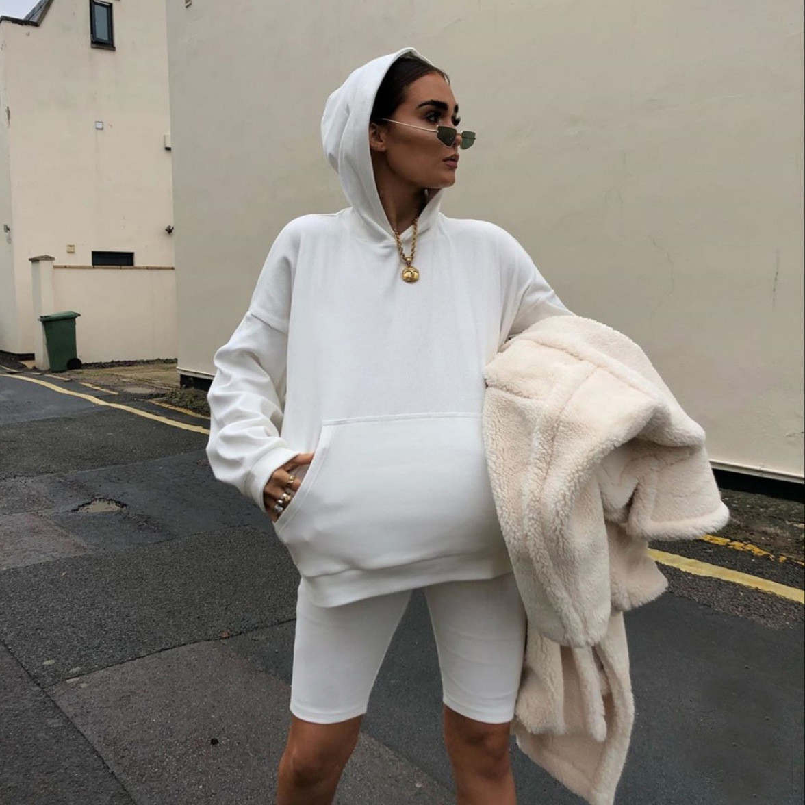 Women Loose Two Piece Pants Hoodie Set Casual Plain Blank Hooded Womens Biker Shorts Jogging Sportswear Set Clothing