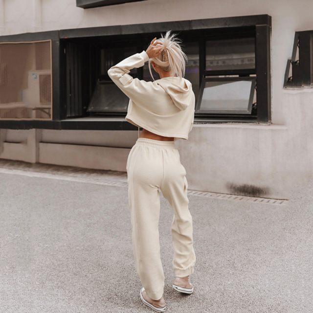 Custom Casual Cotton Oem Pockets Cargo Sweatpants And Crop Top Hoodie Set Streetwear Hooded Sportswear 2 Piece Set Women