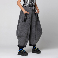 Tide 2022 new washed and worn spelling webbing tide jeans personalized large size wide leg trousers