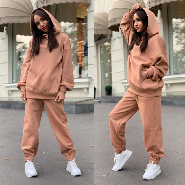 Fall 2021 Custom Cotton 2 Piece Set Womens Jogging Suits Hoodies Tracksuit Joggers Set