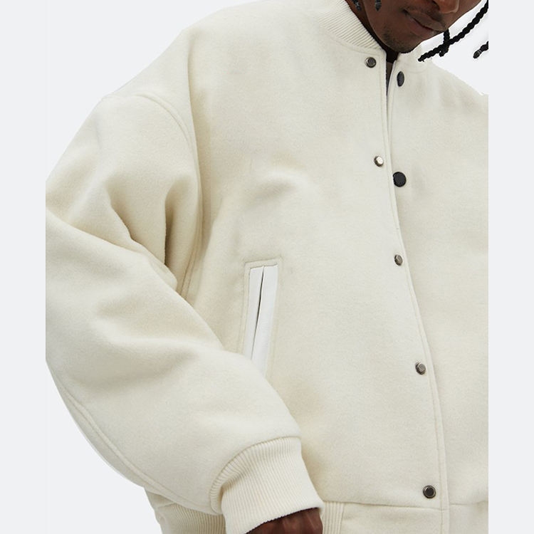 Premium Vintage Versity Jackets White For Men Custom Plain Chenille Embroidery 100% All wool Winter Lettermen Varsity Jacket