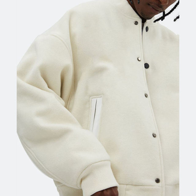 Premium Vintage Versity Jackets White For Men Custom Plain Chenille Embroidery 100% All wool Winter Lettermen Varsity Jacket
